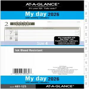 AT-A-GLANCE 2026 플래너 데일리 5-1/2인치 x 8-1/2인치 책상 사이즈 4 하루 한 페이지 리필 루즈