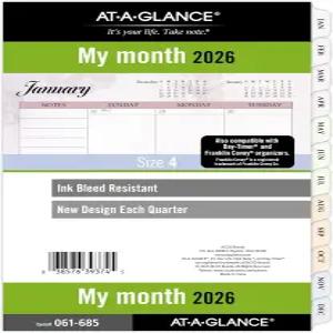 AT-A-GLANCE 2026 플래너 리필 월간 5-1/2인치 x 8-1/2인치 책상 사이즈 4 루즈 언룰 블록 네이처