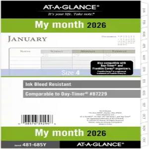 AT-A-GLANCE 2026 플래너 리필 월간 5-1/2인치 x 8-1/2인치 책상 사이즈 4 루즈 룰드 블록(481-685Y-26)