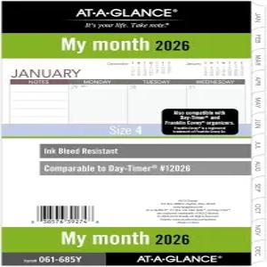 AT-A-GLANCE 2026 플래너 리필 월간 5-1/2인치 x 8-1/2인치 책상 사이즈 4 루즈 언룰 블록 (061-685Y-26)