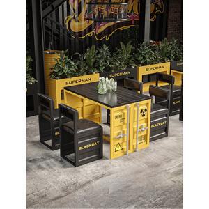 컨테이너 의자 테이블 레트로 빈티지 세트 120x70x75cm 160x70x75