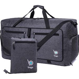 Bago 여성 및 남성용 여행용 대형 접이식 더플 백 신발 수납 공간이 있는 80L 휴대용 발수성 튼튼함 경량 (스노우블랙)