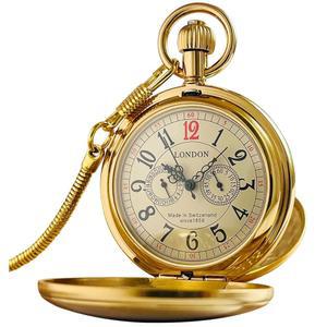 남성용 비오조 기계식 손바람 포켓 워치, 하프 헌터 더블 커버