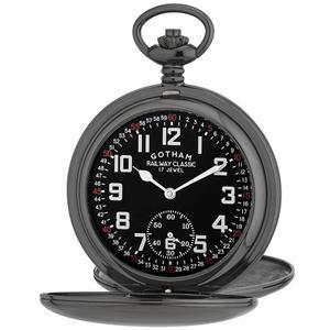 Gotham 남성용 건톤 레일로드 다이얼 더블 헌터 17 주얼 기계식 회중 시계 # GWC18806BBK, 기계적