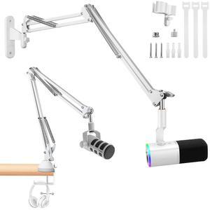 방송 팟캐스트 스트리밍 및 게임용 화이트 마운트 월 스탠드 클램프 하이퍼엑스 호환되는 암 슈어 블루 데스크톱 마이크 피파인 키트와