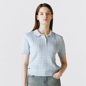 [지오다노] 354513 여 7gg 케이블 폴로 반팔 스웨터