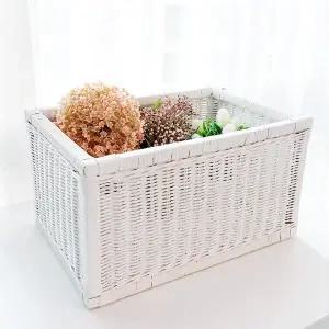 [메종인다라탄샵]고급형 등나무 화이트 직사각 라탄바구니 수납함 L J087W