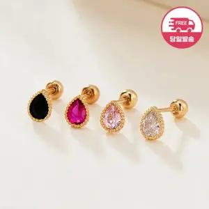 [비앤비골드] 당일발송 14K 심플 그레인 물방울 큐빅 피어싱 한쪽 JAE40786