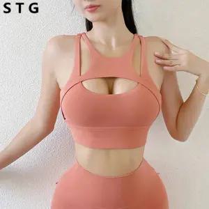 크롭티 여성 나시 반팔티 여자 탱크탑 배꼽티 섹시한 여성의 요가 속옷 스포츠 브라 탑 꽉 탄성 체육관 브