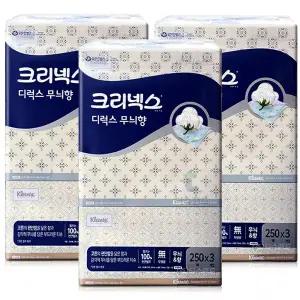 크리넥스 각티슈 디럭스 무늬향 250매 3개입 X3팩 (총9각) 미용티슈