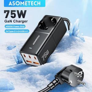 ASOMETECH GaN 데스크탑 충전기, 멀티탭 충전 스테이션, 4000W 정격 전력 70W PD 고속 아이폰 삼성 노트북