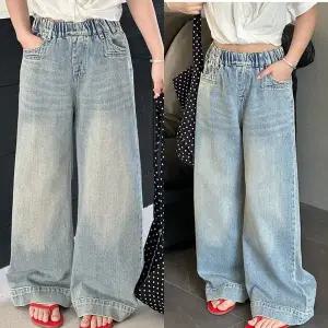 [삐삐네옷가게]주니어 연청 와이드 데님 팬츠