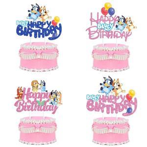 블루이 애니메이션 케이크 토퍼 카드 어린이 남아 생일 파티 호환품 깃발 선물   장식