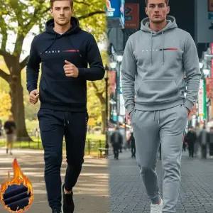 남성 봄가을 겨울 PARIS 레터링 풀오버 FULL기모 후드티셔츠 허리밴딩 조거팬츠 케쥬얼 트레이닝 셋트 조깅 운동 6칼라2/