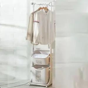 [생활] 틈새 스탠딩 행거 트롤리 이동식 빨래 세탁 바구니