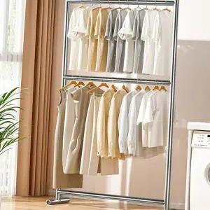 이동식 옷걸이 다용도 2단 스테인레스 스탠드형 행거 원룸 침실 대용량 세탁실 튼튼한 건조대 정리 의류