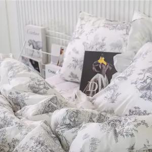 해피니 이불베개세트 디오레 30수 광목 프릴 차렵이불 베개커버 세트 퀸 Q (그레이) (베개솜 별매)