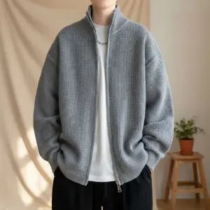 남성 골지 오버사이즈 스탠드넥 집업 니트 자켓