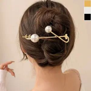 메탈 진주 비녀 헤어핀 1P 단계조절 데일리 머리핀 QBF7+5Lib