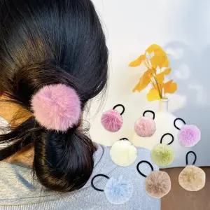 밍크 털 방울 머리 끈 로우번 똥 헤어 고무줄 8P 세트