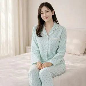 [하프클럽/보슈아]3065 여성 레이스카라 긴팔 파자마 상하세트 거즈면 사계