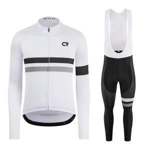 로파모 CR 남성 사이클링 의류 세트 긴 소매 저지 지퍼 포켓 자전거 의상 빕 팬츠 3D 패딩