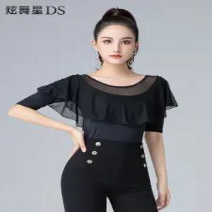 스포츠 사교 점프슈트 반팔 라틴 여성 댄스옷 댄스상의 라인댄스복 줌바