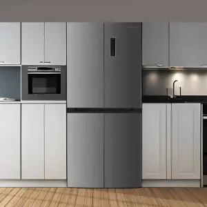 [하이마트] 쿠잉 4도어 양문형냉장고 MD340 메탈실버 저소음 프리스탠딩