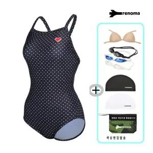 [롯데백화점]레노마 여성 하트 싱글 스트랩 원피스 수영복 +수경 +수모 세트 LS2G811