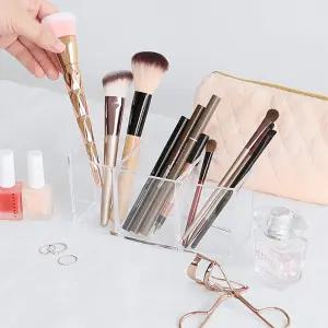 립스틱 브러쉬 메이크업 3칸 아크릴 정리함 미니화장대 트레이 꽂이 셰도우 선반