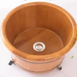 원목 족욕통 자동배수 뚜껑포함 둥근 보온형 가정용 25cm 깊이
