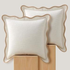 더블 스캘럽 던지기 베개 커버 인도산 - 장식 코튼 x 100% 세트 20 홈 크림 소파 보호 데코 사각 모던 케이스 거실용 20 쿠션