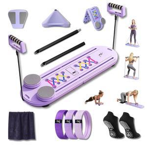 아보카디오 접이식 필라테스 리포머 보드 - 다기능 10-in-1 세트 홈 운동 장비 수건, 저항 밴드 및 양말이 포함된 휴대용 짐 키트 푸시 업 복근