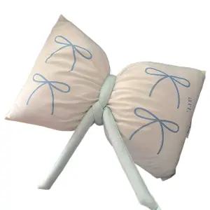 패브릭 블루 리본 쿠션 인테리어 등받이 소파 베개 침대