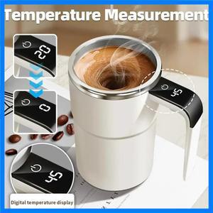 LED 온도 표시 기능이 있는 자동 교반 머그컵, 충전식 자석 커피컵(뚜껑 포함) - 가정 또는 사무실용 12온