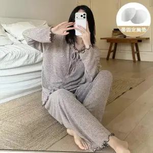 EAMT 여사친 봄 훙성 봄철군 서류전형 카디건 슬러브 패드 파자마 세트 YJ1