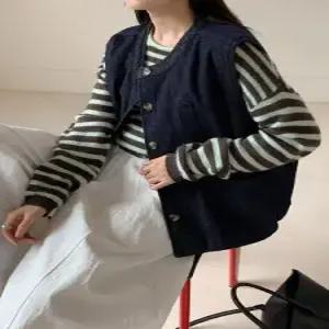 EAMT 청 캐주얼 빈티지 여친 민소매 순정 조끼 패딩 싱글 라운드 보온 EUNG1