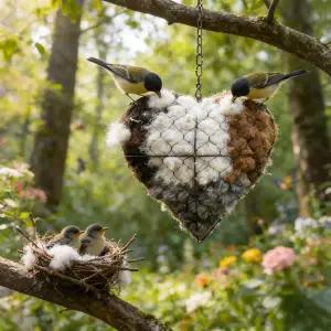수제 섬유 새 둥지 하트 - 재료 홀더 리필 가능한 모양 정원 마당 및 애호가용 가방 2개 포함 (1개)
