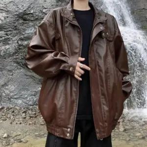 남성 오버사이즈 인조가죽 빈티지 라이더 재킷