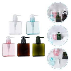 펌프가 있는 5PCS 사각형 여행용 샴푸 디스펜서 용기 컨디셔너 리필 로션 가능한 바디워시
