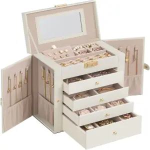 4개의 서랍이 있는 송믹스 5단 주얼리 박스 정리함 잠금장치와 거울이 보관 케이스 대용량 용량 사랑하는