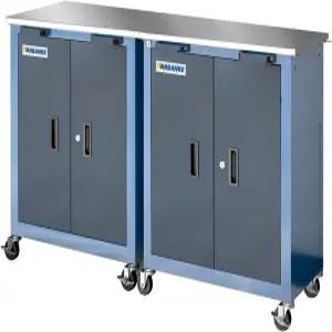 LARBANKE 이중 도어 공구 상자 키 잠금 시스템과 4피트 패드가 있는 바퀴 위 롤링 시스템 및 가능한 바퀴가