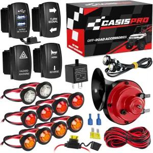 경적이 포함된 CASISPRO UTV 턴 시그널 키트 로커 스위치/위험 조명/플래시 릴레이가 12V ATV SXS 블링크
