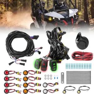 혼이 장착된 블로골 사전 배선 UTV ATV 턴 시그널 키트 3개의 로커 스위치 해저드 라이트 플러그 앤 플레이