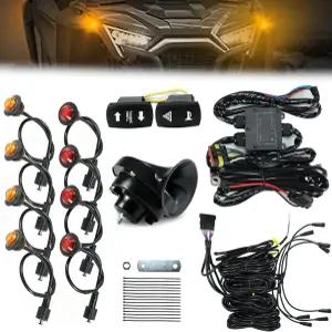 HUNKING 유니버설 UTV 턴 시그널 키트 플러그 앤 플레이 12V 혼 및 사전 배선 로커 스위치가 장착된 8개의
