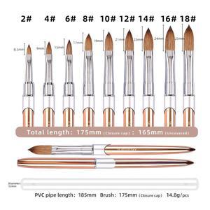 최고 품질 Kolinsky 아크릴 네일 브러쉬 살롱 100% 순수 로즈 골드 타원형 주름진 모양의 금속 손잡이