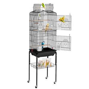 잉꼬 핀치 카나리아를 위한 분리 가능한 롤링 스탠드가 있는 64인치 개방형 탑 대형 앵무새 새장, 작은 퀘이커 버드가 스윙과 농어로 비행 새장을 장식합니다