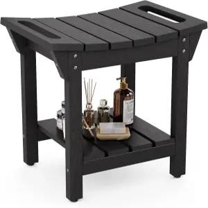 LAHAAP 방수 샤워 벤치 다리 면도용 폴리 목재 스툴 수납 선반과 손잡이가 있는 의자 시트 내부 샤워용