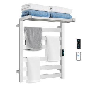 WiFi 가열식 수건 랙 벽걸이, 접이식 브래킷이 있는 전기 워머, 스테인리스 스틸, LED 내장 타이머, 플러그인, 온도 및 타이밍 제어, 6바, 니켈 실버