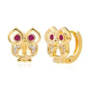 생일선물 골드핀 부엉이 귀걸이 플럼큐빅 아울 14K